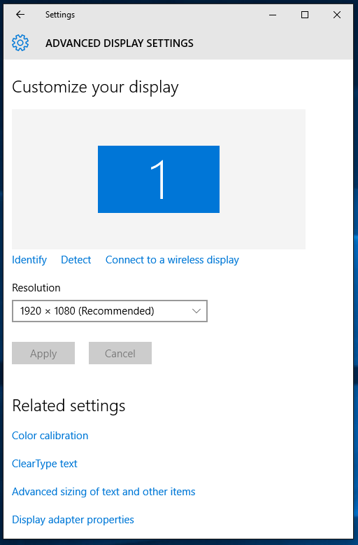 Windows 10 Advanced Display Settings