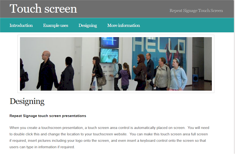 Repeat Signage digital signage software supports touchsceens