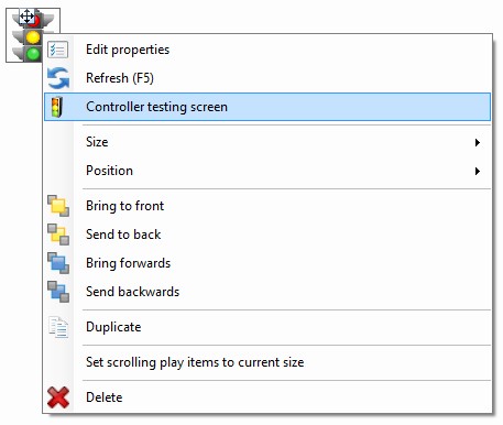 Designer screen context menu